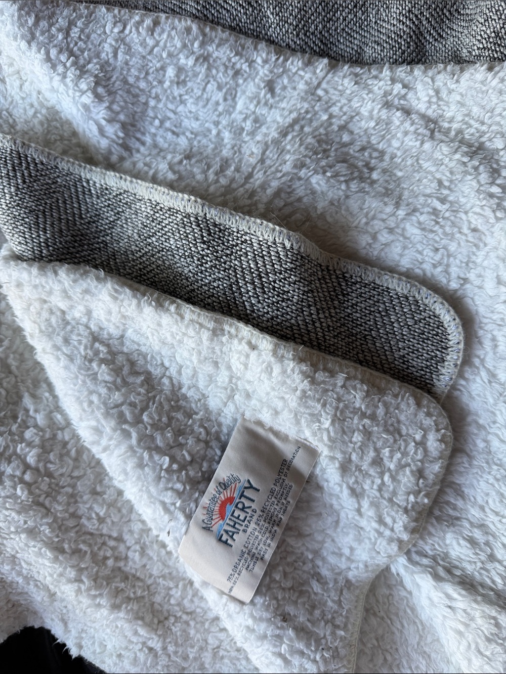 Faherty White Sherpa herringbone  lined blanket